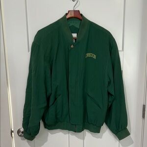 Vintage Visitor Oregon Green Bomber Jacket Members Only Style 100% Silk Sz L